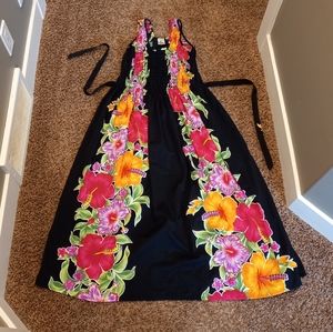Vintage Hibiscus Sleeveless Maxi Dress